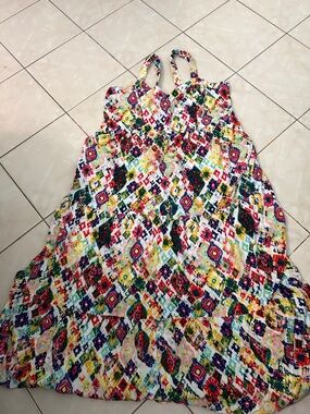 Colorful Multicolor linen Boho Maxi Dress
